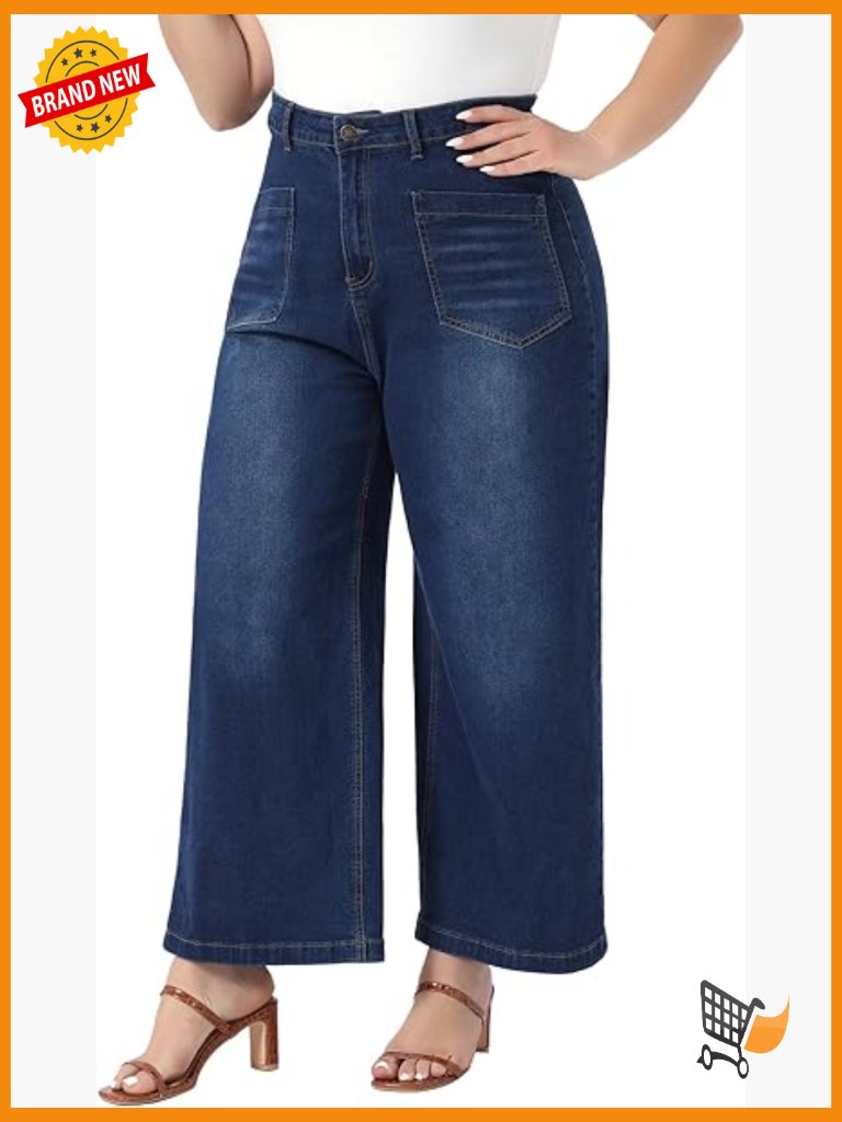 Plus Size High Waisted Wide Leg Stretchy Jeans With Pockets